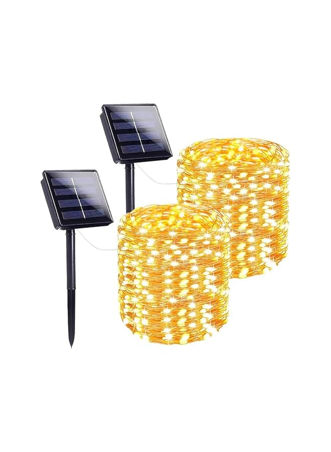 The Bros أضواء شمسية متسلسلة، أضواء خرافية LED دافئة بيضاء، أضواء خرافية شمسية فائقة السطوع ومقاومة للماء، 8 أوضاع لأضواء متسلسلة شمسية خارجية للحديقة والشجرة والفناء والحفلات (كل عبوة تحتوي على 2 حزمة 22م 200) - Image 2