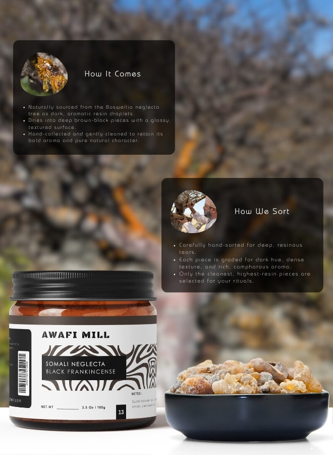 أباميك راتنج بخور اللبان الأسود الصومالي من أوافي ميل، 100 غرام (3.5 أونصة) | دموع اللبان الداكنة للفحم والمباخر الكهربائية - Image 4