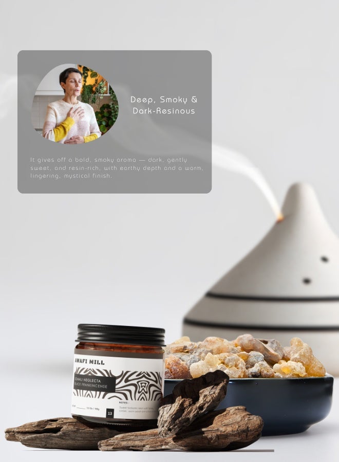 أباميك راتنج بخور اللبان الأسود الصومالي من أوافي ميل، 100 غرام (3.5 أونصة) | دموع اللبان الداكنة للفحم والمباخر الكهربائية - Image 5