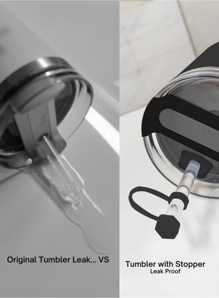 اس تي ان طقم سدادة انسكاب من السيليكون لأكواب ستانلي، مجموعة ملحقات الأكواب سعة 30 أونصة و40 أونصة، تتضمن غطاءً للقشة، وسدادة مانعة للتسرب، وسدادة انسكاب، متوافقة مع ستانلي كوينشر H2.0 فلو ستيت - أسود - Image 2