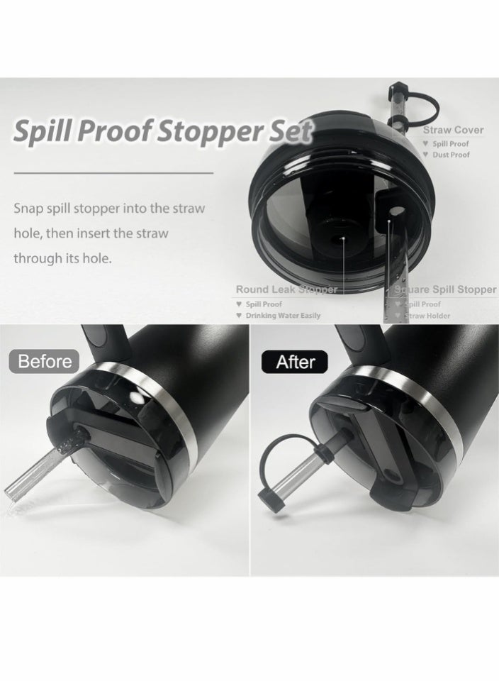 اس تي ان طقم سدادة انسكاب من السيليكون لأكواب ستانلي، مجموعة ملحقات الأكواب سعة 30 أونصة و40 أونصة، تتضمن غطاءً للقشة، وسدادة مانعة للتسرب، وسدادة انسكاب، متوافقة مع ستانلي كوينشر H2.0 فلو ستيت - أسود - Image 3