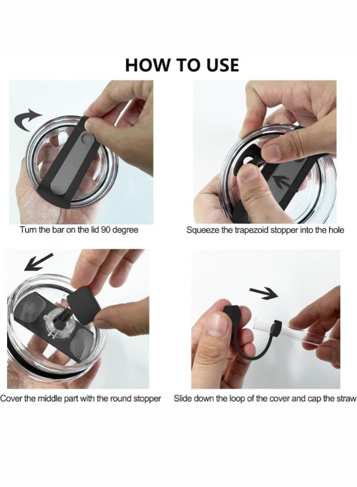 اس تي ان طقم سدادة انسكاب من السيليكون لأكواب ستانلي، مجموعة ملحقات الأكواب سعة 30 أونصة و40 أونصة، تتضمن غطاءً للقشة، وسدادة مانعة للتسرب، وسدادة انسكاب، متوافقة مع ستانلي كوينشر H2.0 فلو ستيت - أسود - Image 4