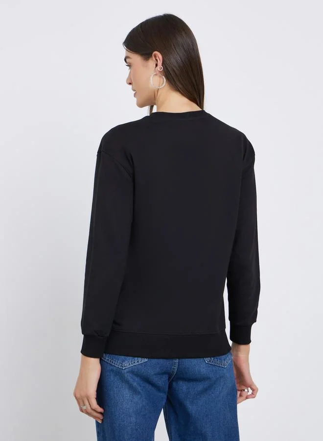 Styli  Styli Black Regular Fit Sweatshirt for Women | Best Price UAE