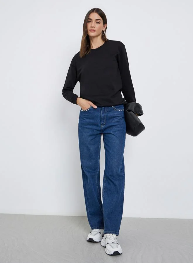 Styli  Styli Black Regular Fit Sweatshirt for Women | Best Price UAE