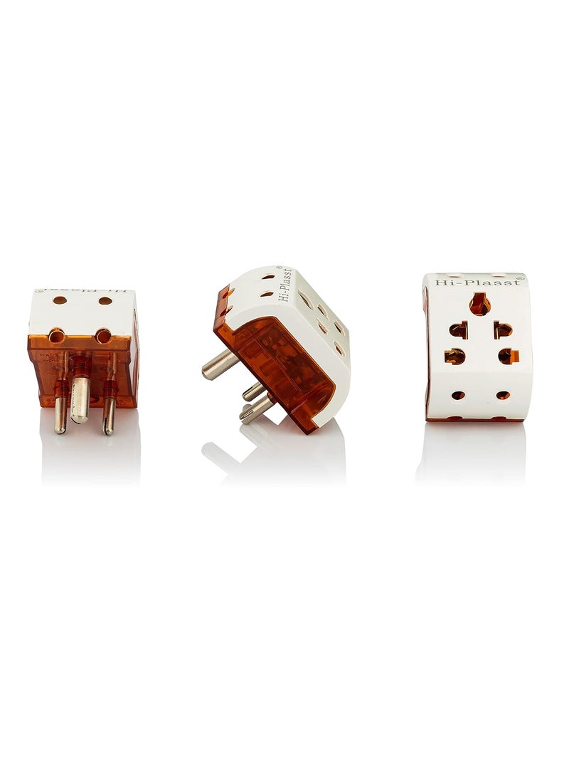 HI PLASST PINS N PLUGS HiPlasst 3pin Multiplug Socket Adapter Pack of 20 5 Way MultiPlug for 2pin 3pin Plug Tops USA to India Converter Plug  - Image 2