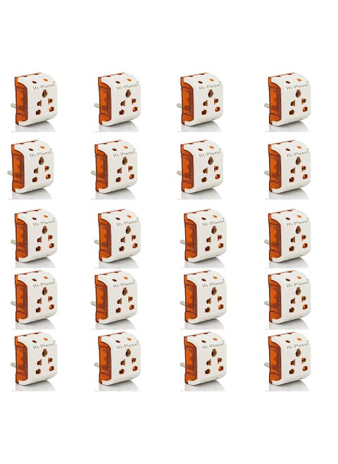 HiPlasst 3pin Multiplug Socket Adapter Pack of 20 5 Way MultiPlug for 2pin 3pin Plug Tops USA to India Converter Plug