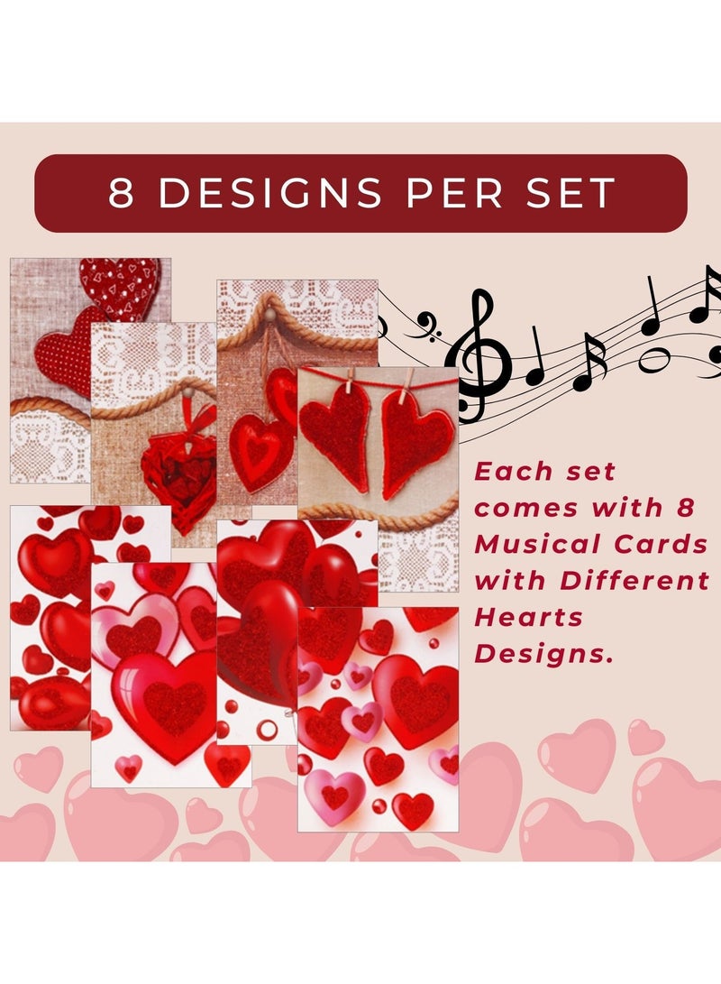 المنزل الذكي مجموعة بطاقات التهنئة الموسيقية من هوم سمارت هارتس مكونة من 8 قطع مع تصميمات متنوعة على شكل قلوب للأصدقاء والأزواج والذكرى السنوية وأعياد الميلاد وعيد الحب - Image 2