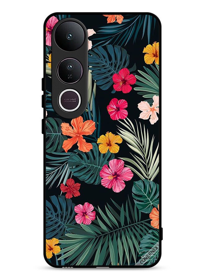 Covernex Vivo V50 Lite Protective Case Cover Multi Color Flowers And Dark Green Feathers