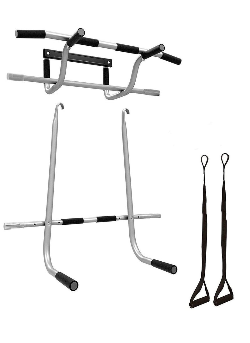 H PRO - Triple Door Gym| 3 in 1 Doorway Trainer| Portable & Easy Storage Multi-Use Doorway Chin-Up/Pull-Up Bar| Raised Height Pull Up Bar| 2 Suspension Straps for Total Body Home Workout - Image 1