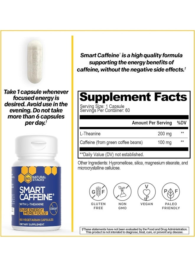 NATURAL STACKS كافيين ذكي مع L-theanine لطاقة مركزة بدون توتر أو انهيار - 60 كبسولة - Image 3