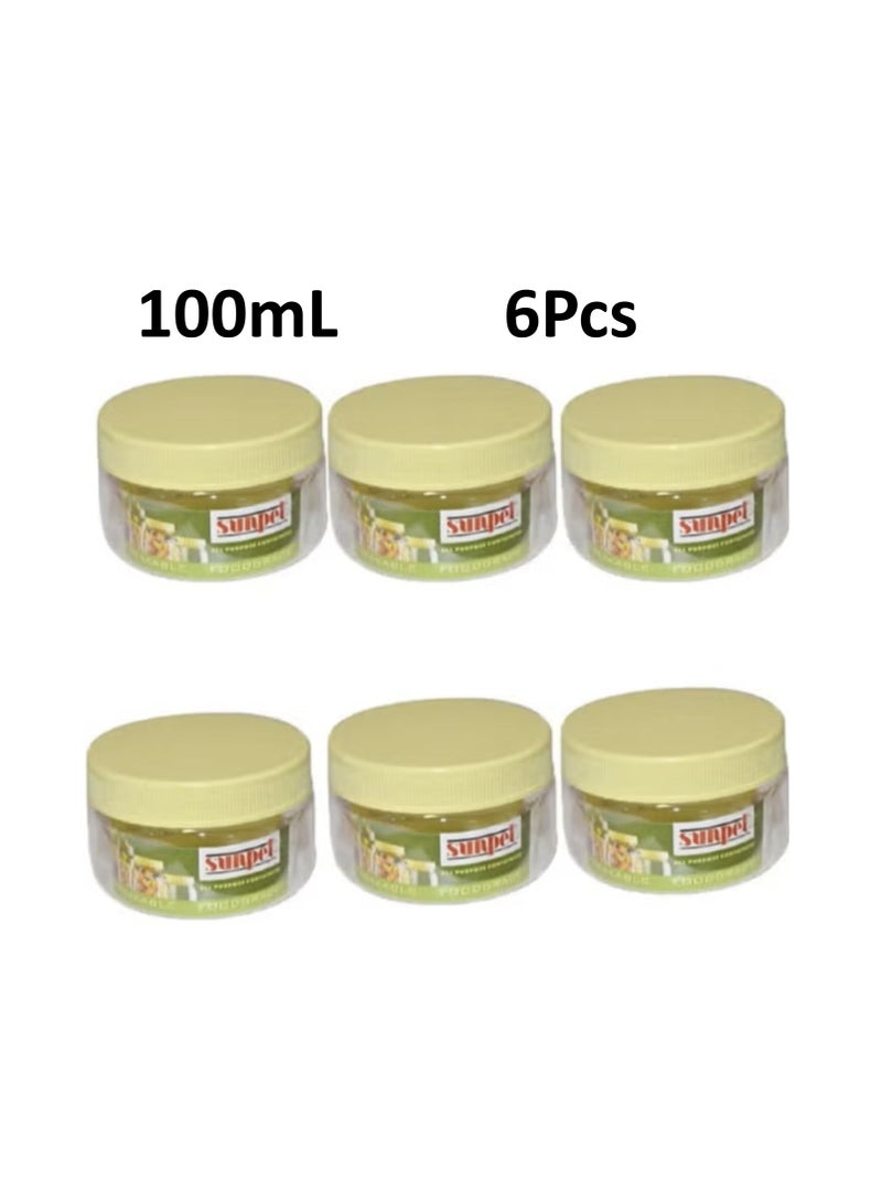 Sunpet 6-Piece Multipurpose Plastic Jar Container With Lid Set Clear/Yellow 100ml