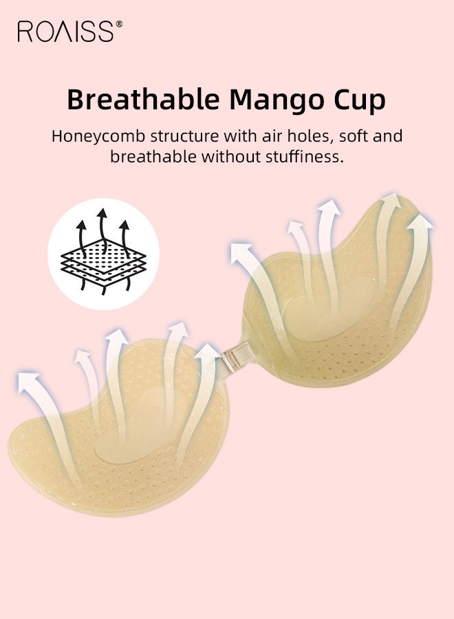 roaiss Women's 2-Pack Mango Cup Chest Stickers Invisible Strapless Push up Bra Reusable Ladies Breathable Sticky Bras for Deep V Dresses and Daily Wear Individually Packed Zipper Box - Image 2