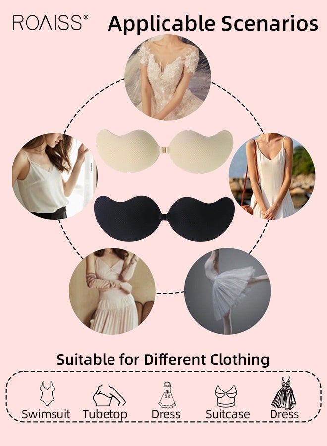 roaiss Women's 2-Pack Mango Cup Chest Stickers Invisible Strapless Push up Bra Reusable Ladies Breathable Sticky Bras for Deep V Dresses and Daily Wear Individually Packed Zipper Box - Image 4