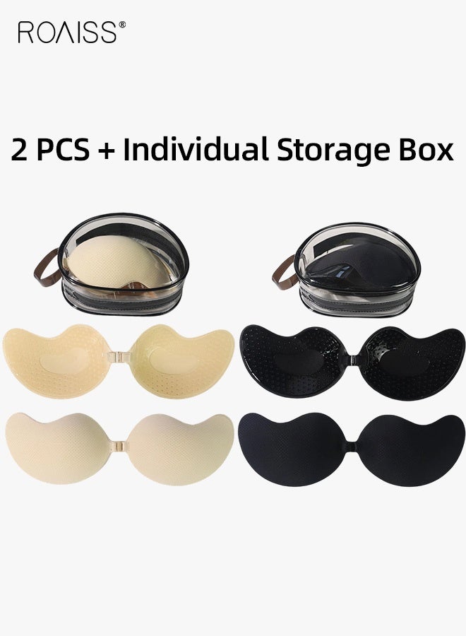 roaiss Women's 2-Pack Mango Cup Chest Stickers Invisible Strapless Push up Bra Reusable Ladies Breathable Sticky Bras for Deep V Dresses and Daily Wear Individually Packed Zipper Box - Image 1