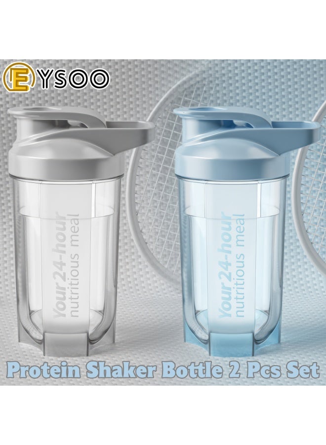 EYSOO Protein Shaker Bottle 2 Pack 500ml / 17oz Shaker Bottle for Protein Mixes Leakproof Protein Shaker BPA Free Gym Shaker Cup (Grey & Blue) - Image 2