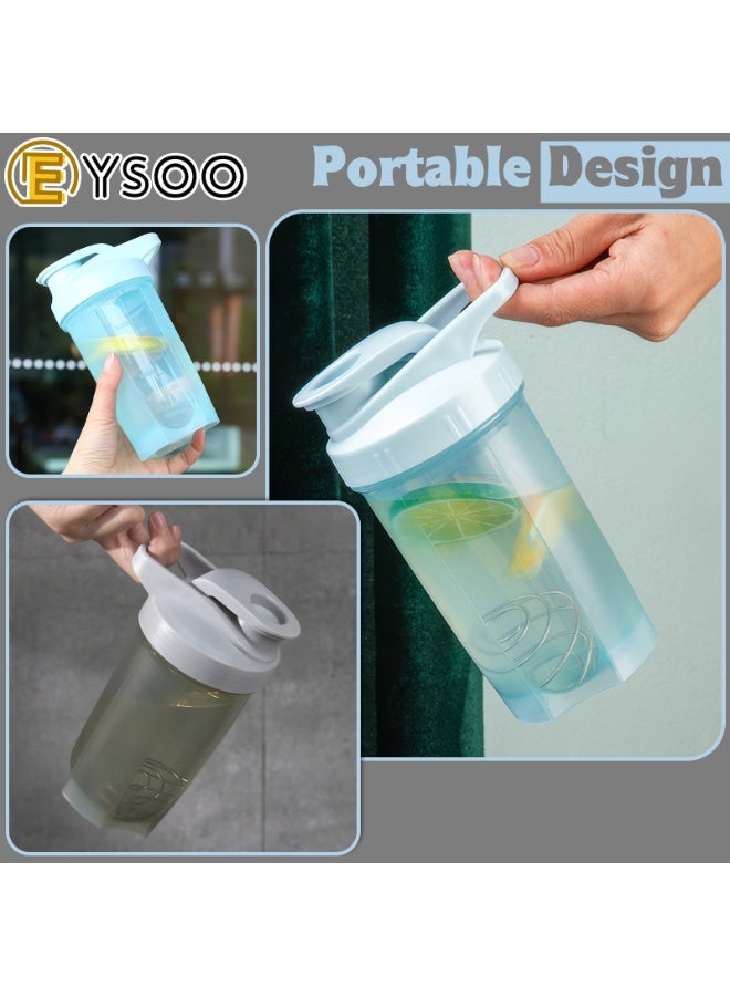 EYSOO Protein Shaker Bottle 2 Pack 500ml / 17oz Shaker Bottle for Protein Mixes Leakproof Protein Shaker BPA Free Gym Shaker Cup (Grey & Blue) - Image 5