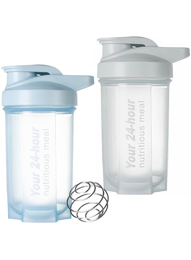 EYSOO Protein Shaker Bottle 2 Pack 500ml / 17oz Shaker Bottle for Protein Mixes Leakproof Protein Shaker BPA Free Gym Shaker Cup (Grey & Blue) - Image 1