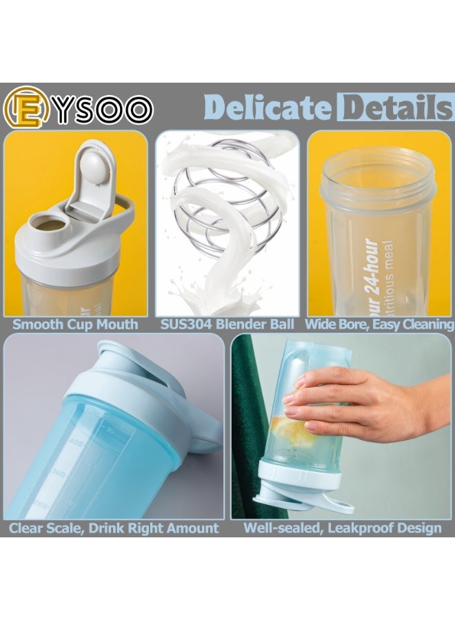 EYSOO Protein Shaker Bottle 2 Pack 500ml / 17oz Shaker Bottle for Protein Mixes Leakproof Protein Shaker BPA Free Gym Shaker Cup (Grey & Blue) - Image 4