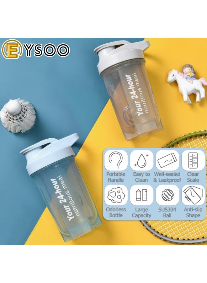EYSOO Protein Shaker Bottle 2 Pack 500ml / 17oz Shaker Bottle for Protein Mixes Leakproof Protein Shaker BPA Free Gym Shaker Cup (Grey & Blue) - Image 3