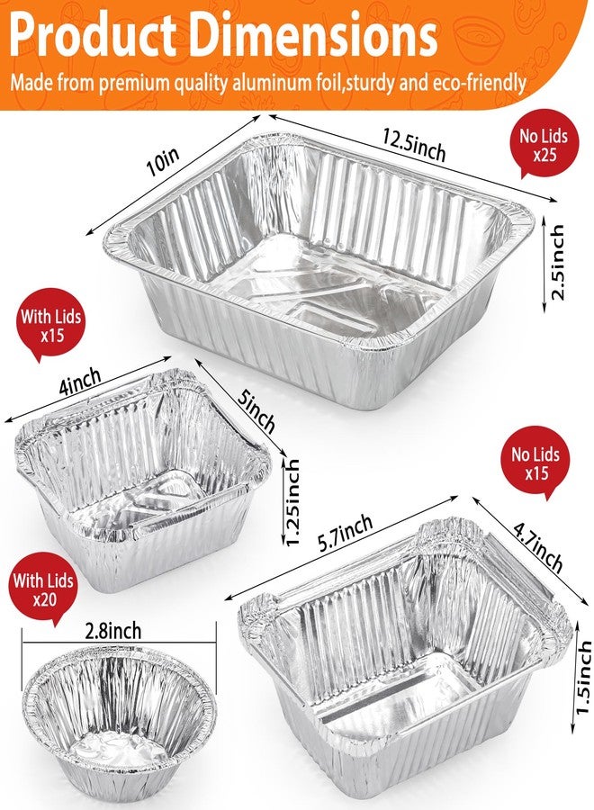 Loppdece 75 Count Aluminum Pans Full Size,Disposable Foil Pans,Heavy Duty Deep Foil Pans 25PCS 12.5"x10.5",15PCS 5.7"x4.7",15PCS 5"x4",Round Egg Tart Foil Trays Diameter 2.8"20PCS for Baking Cooking Prepping - Image 2