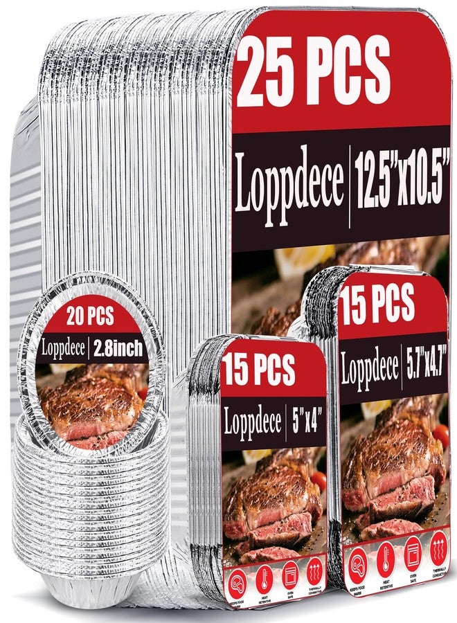 Loppdece 75 Count Aluminum Pans Full Size,Disposable Foil Pans,Heavy Duty Deep Foil Pans 25PCS 12.5"x10.5",15PCS 5.7"x4.7",15PCS 5"x4",Round Egg Tart Foil Trays Diameter 2.8"20PCS for Baking Cooking Prepping - Image 1