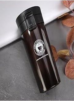 Stainless Steel Double Wall Vacuum Insulated Travel Coffee Mug with Handle/Portable Thermal Cup, Wide Mouth Tumbler with Lid, 380ml, Dark Brown