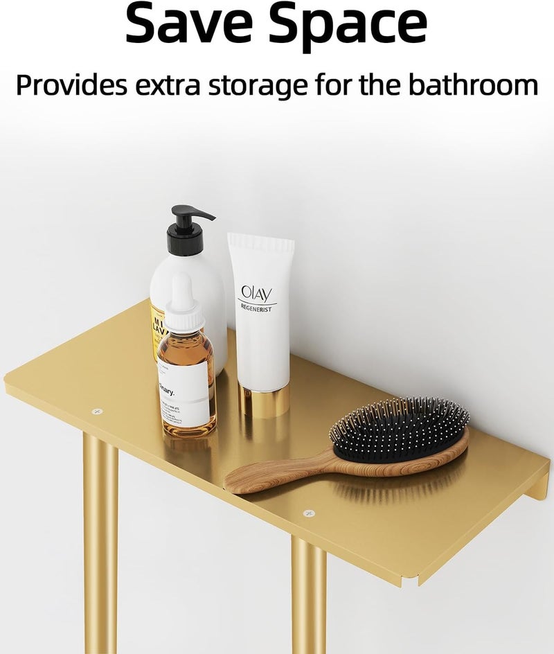 STWWO Bathroom Towel Storage Rack, 30 inch Towel Racks Wall Mounted with Shelf Can Holds 6 Large Towels, Wall Towel Rack for Rolled Towels, Gold - Image 1