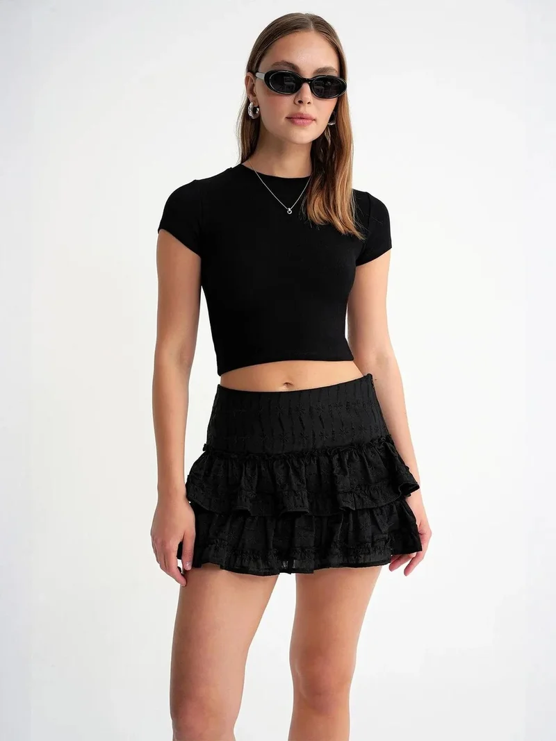 MixRay Mixray Fitted Crop Knitted T-Shirt