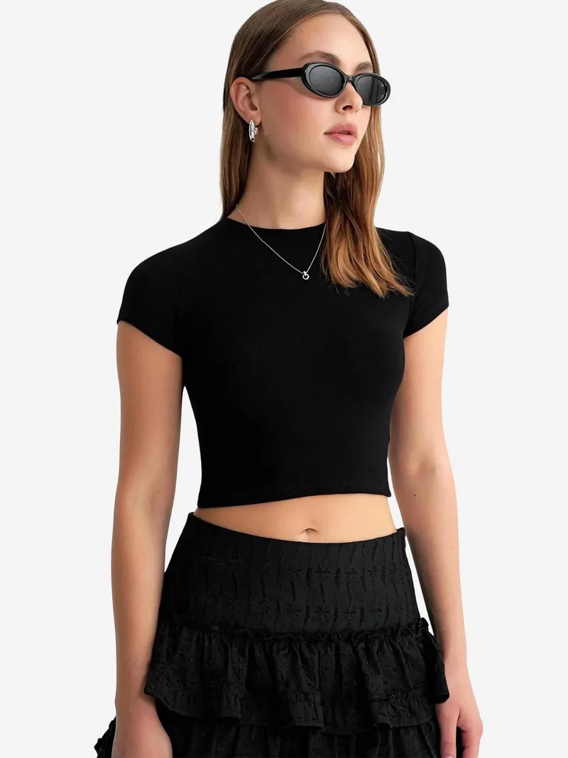 MixRay Mixray Fitted Crop Knitted T-Shirt