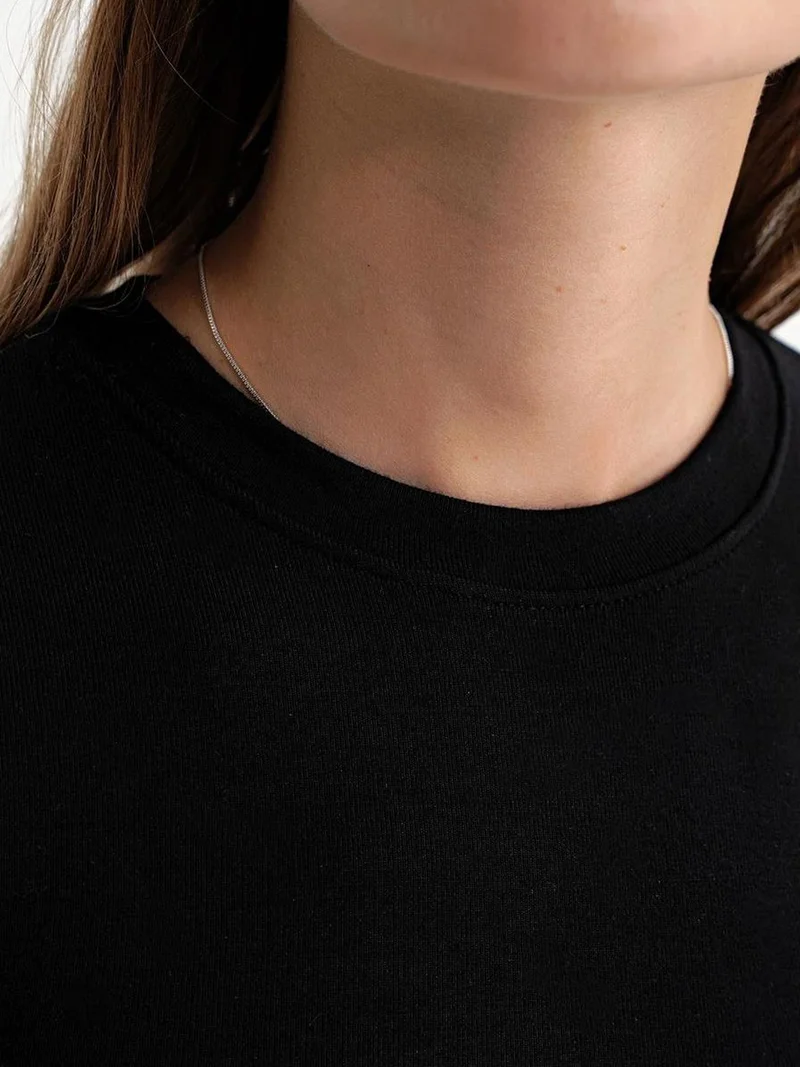 MixRay Black Mixray Fitted Crop Knitted T-Shirt for Women | Best Price UAE