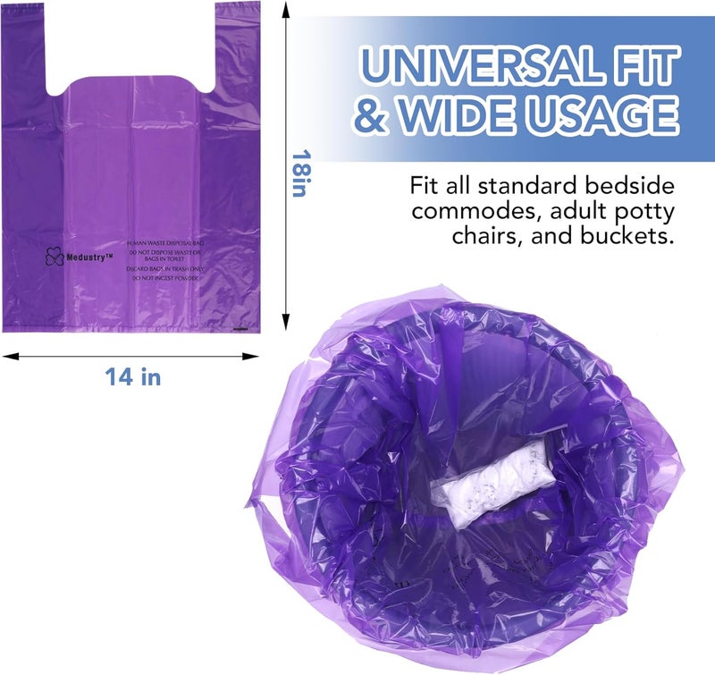 Medustry Commode Liners with Super Absorbent Pads - 60 Pack Disposable Bedside Commode Bags with Gel Pads, Individually Wrapped,Universal Fit, Leak-Proof for Adult Potty Chairs & Camping Toilets - Image 3