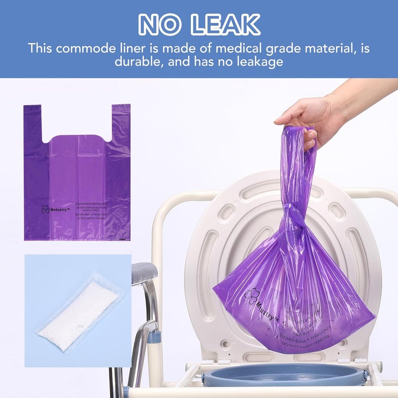 Medustry Commode Liners with Super Absorbent Pads - 60 Pack Disposable Bedside Commode Bags with Gel Pads, Individually Wrapped,Universal Fit, Leak-Proof for Adult Potty Chairs & Camping Toilets - Image 5