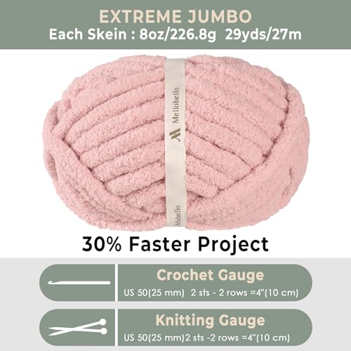 mellobello Jumbo Chunky Yarn for Hand Knitting - Super Thick Chenille Chunky Yarn for Crocheting - Extra Soft Bulky Fluffy Blanket Big Yarn 8 Jumbo Pack (27yds,8 oz Each Skein) Pink - Image 4