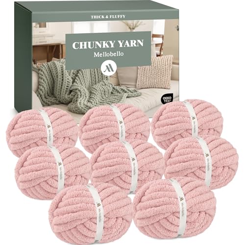 mellobello Jumbo Chunky Yarn for Hand Knitting - Super Thick Chenille Chunky Yarn for Crocheting - Extra Soft Bulky Fluffy Blanket Big Yarn 8 Jumbo Pack (27yds,8 oz Each Skein) Pink - Image 1