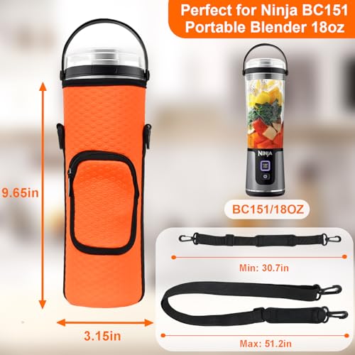NUENSS-ROR Storage Bag for Ninja Portable Blender Dust Cover Sleeve with Adjustable Shoulder for Ninja BC151NV/BC51NV/BC151BK/BC151CR/BC151EM/ BC151PR/BC151WH/BC155PS Blast Portable Blender(Orange) - Image 2