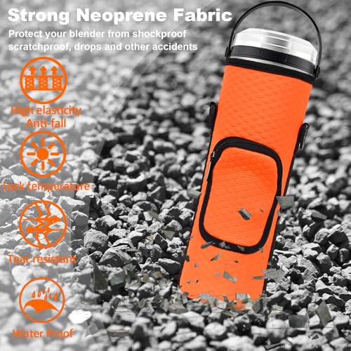 NUENSS-ROR Storage Bag for Ninja Portable Blender Dust Cover Sleeve with Adjustable Shoulder for Ninja BC151NV/BC51NV/BC151BK/BC151CR/BC151EM/ BC151PR/BC151WH/BC155PS Blast Portable Blender(Orange) - Image 4