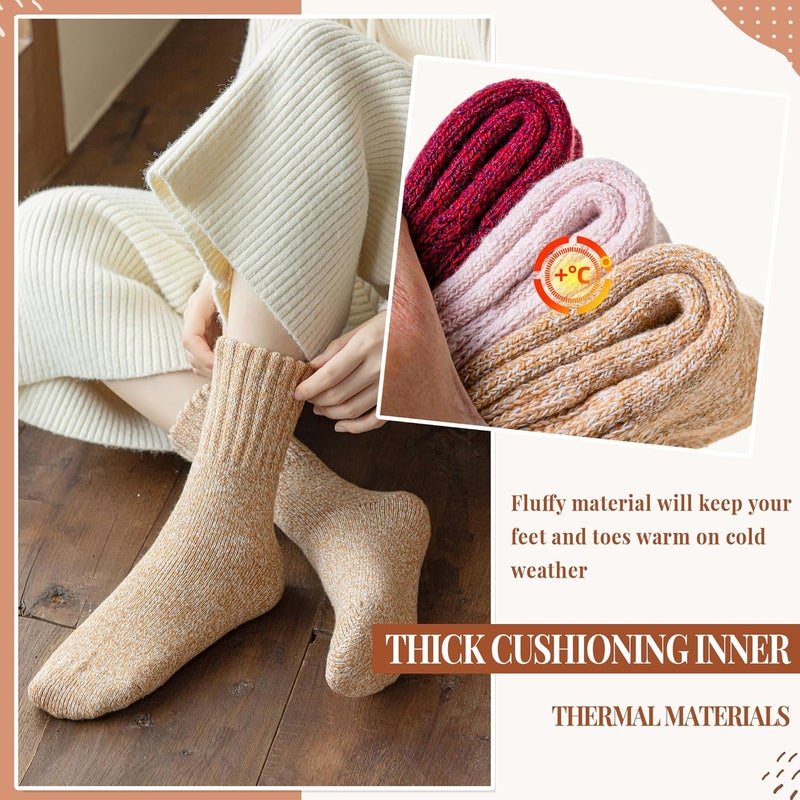 Velice Wool Socks for Women Merino Wool Boot Hiking Thick Thermal Warm Winter Crew Cushion Cozy Work Socks 5 Pairs - Image 2