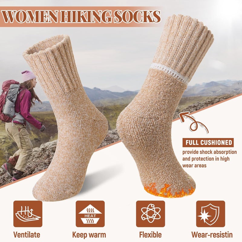 Velice Wool Socks for Women Merino Wool Boot Hiking Thick Thermal Warm Winter Crew Cushion Cozy Work Socks 5 Pairs - Image 4
