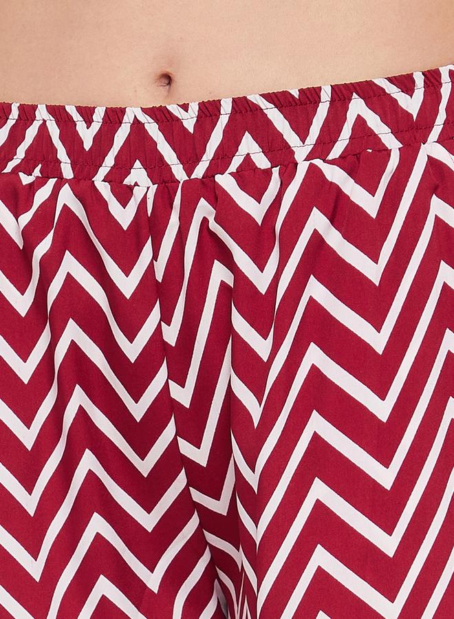 Women's Red Chevron Print Top & Pyjama Set by Styli