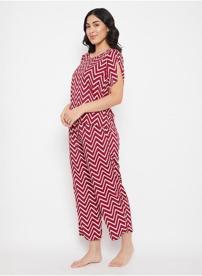 Clovia Women's Red Chevron Print Top & Pyjama Set by Styli  - Image 2