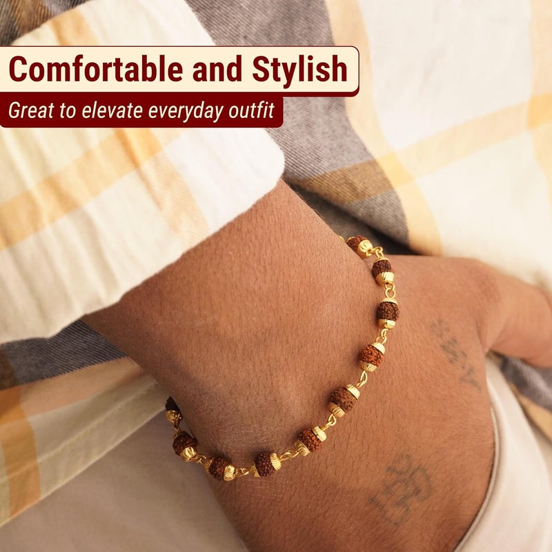 Japam Gold Plated Rudraksha Bracelet for Men and Women | Rudraksha Bracelet for Meditation and Prayer | Authenticity Certificate - Image 2