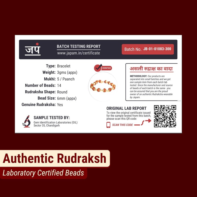 Japam Gold Plated Rudraksha Bracelet for Men and Women | Rudraksha Bracelet for Meditation and Prayer | Authenticity Certificate - Image 3