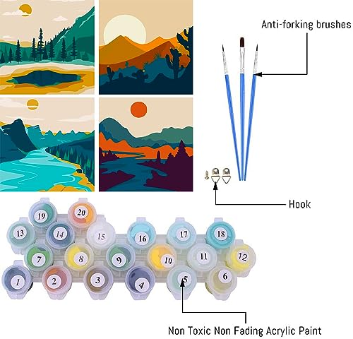 FQOVKYN 4 Pack Sunset Paint by Number for Adults Beginners DIY Landscapes Paint by Numbers on Canvas Acrylic Easy Painting by Numbers Oil Painting Kits for Home Wall Decor 8x8in - Image 3