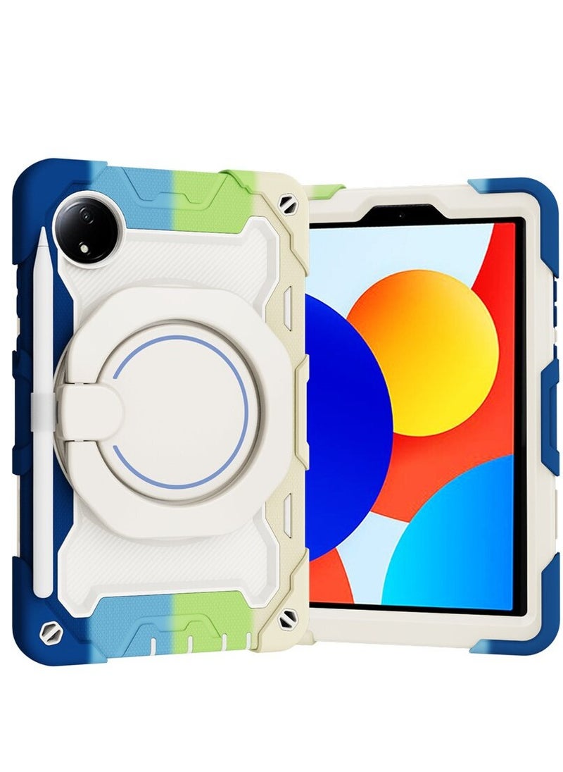 حافظة سيليكون متوافقة مع Xiaomi Redmi Pad SE مقاس 8.7 إنش 2024، مع حامل بزاوية متعددة وحزام يد دوار قابل للتعديل 360°، غلاف ثلاثي المزايا مقاوم للكسر والزلازل وسقوط (C-أخضر)