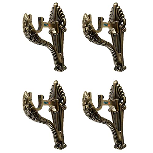 Ferio New Look Aluminum Curtain Brackets for Door and Window 1 Inch Rod Holder Home Decor Brass Antique Set of 2 (Pack of 4) - Image 1