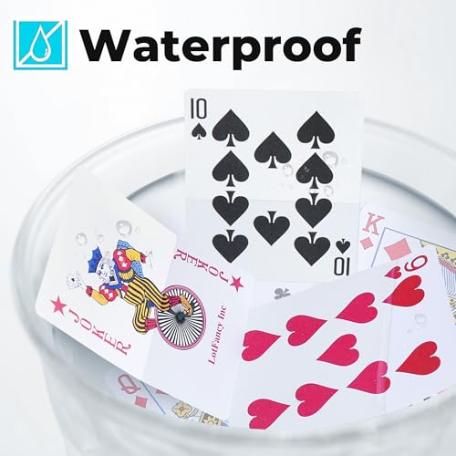 LotFancy Playing Cards 100 Plastic Waterproof 2 Decks of Cards with Plastic Cases Poker Size Standard Index for Magic Props Pool Beach Water Card Games - Image 5