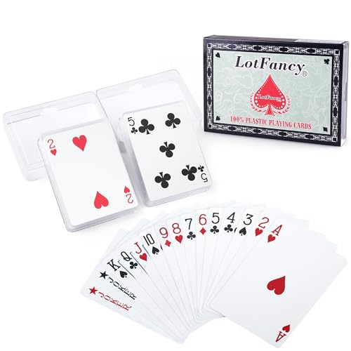 LotFancy Playing Cards 100 Plastic Waterproof 2 Decks of Cards with Plastic Cases Poker Size Standard Index for Magic Props Pool Beach Water Card Games - Image 1