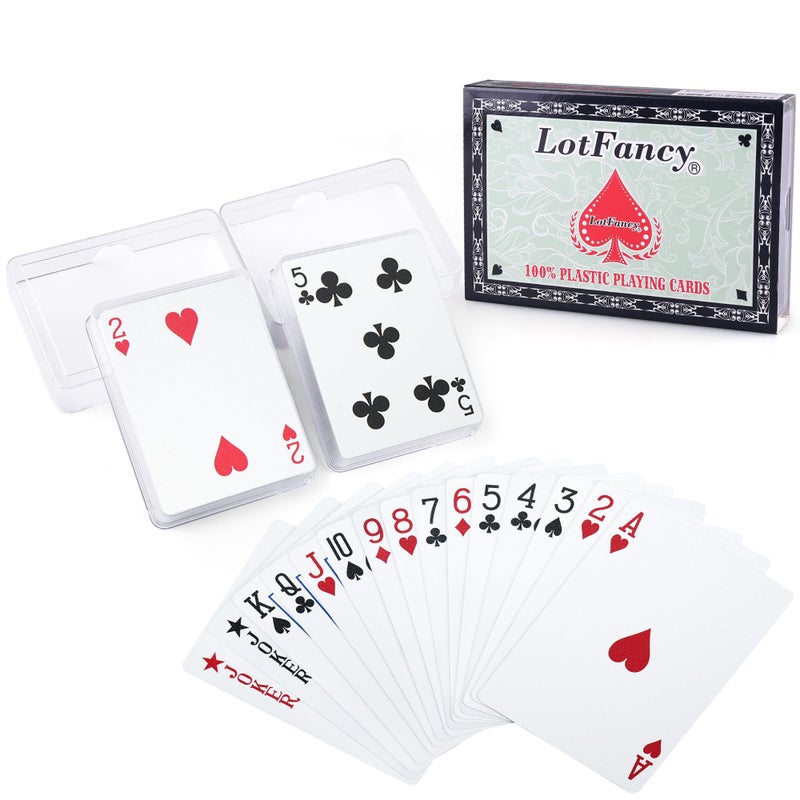 LotFancy Playing Cards 100 Plastic Waterproof 2 Decks of Cards with Plastic Cases Poker Size Standard Index for Magic Props Pool Beach Water Card Games - Image 3