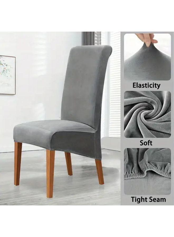 Dark Coffee Velvet High Back Dining Chair Covers Washable 2pcs Set - Image 4