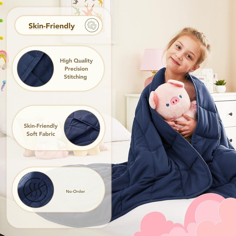 CuteKing بطانية كيويت كينغ الموزونة (3 أرطال، 20 × 30 بوصة، أزرق بحري) بطانية ثقيلة لوزن 40-60 رطلاً، بطانية موزونة للتبريد والتدفئة مع خرز زجاجي فاخر، بطانية سميكة لجميع الفصول - Image 5